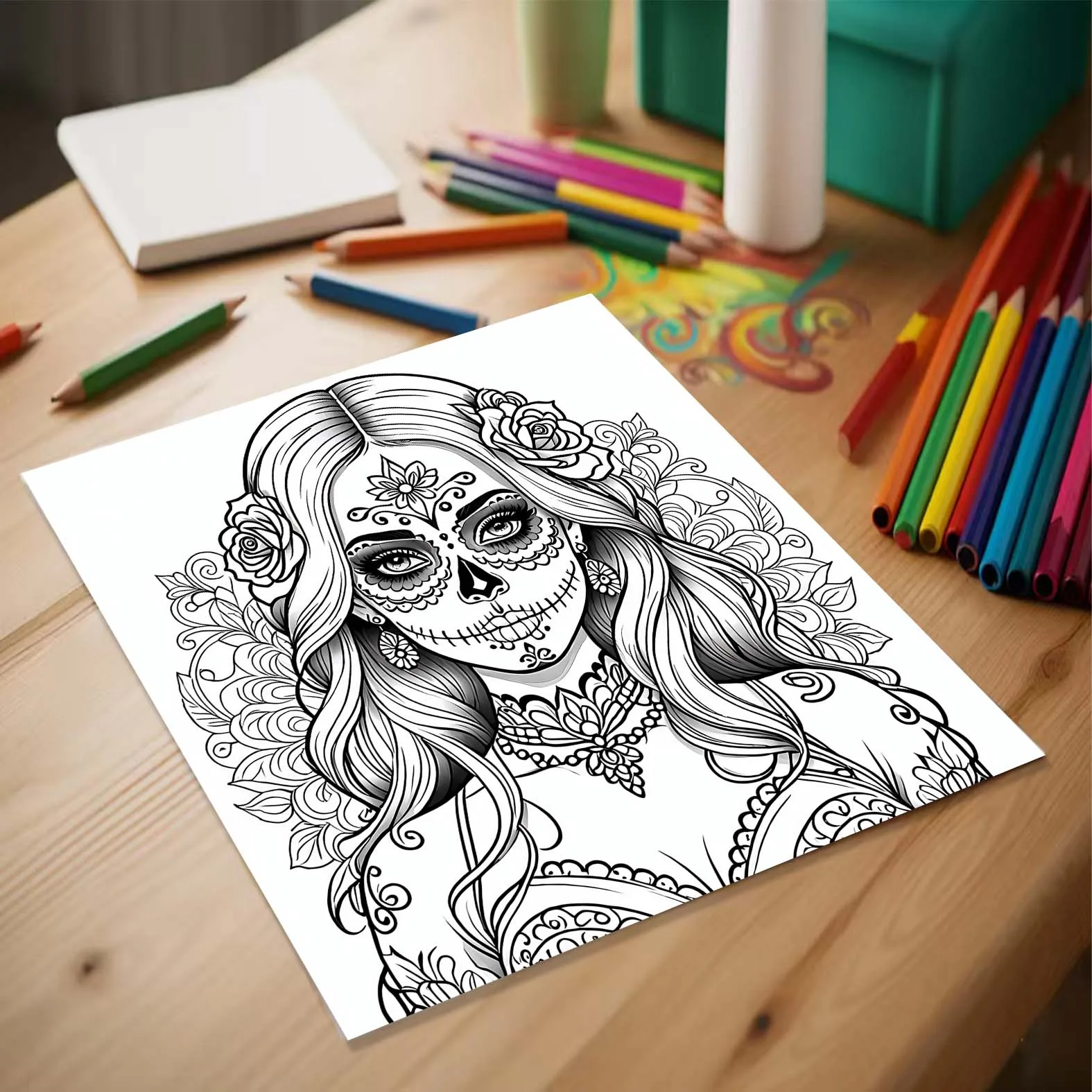 1pc 24 Pages Skull in Makeup Theme Coloring Book Art Craft Creative Expression Ideal Gift for Teens Adults