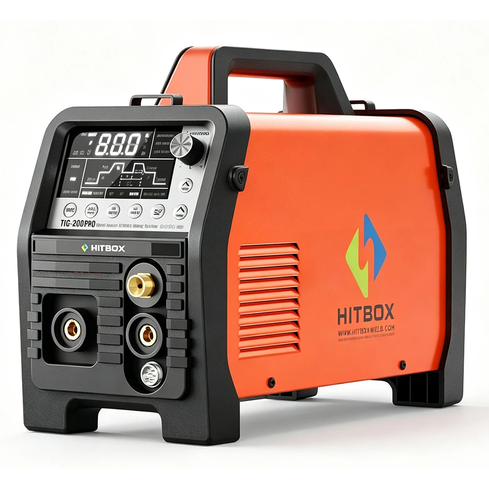 HITBOX TIG200PRO Digitales Inverter-Kalt-TIG-Schweißgerät 200V 200 Ampere 6-in-1 ARC MMA Stick HF TIG Puls Punktschweißgerät IGBT-Technologie Arc Force Hot Start Schweißreinigung für Edelstahl,