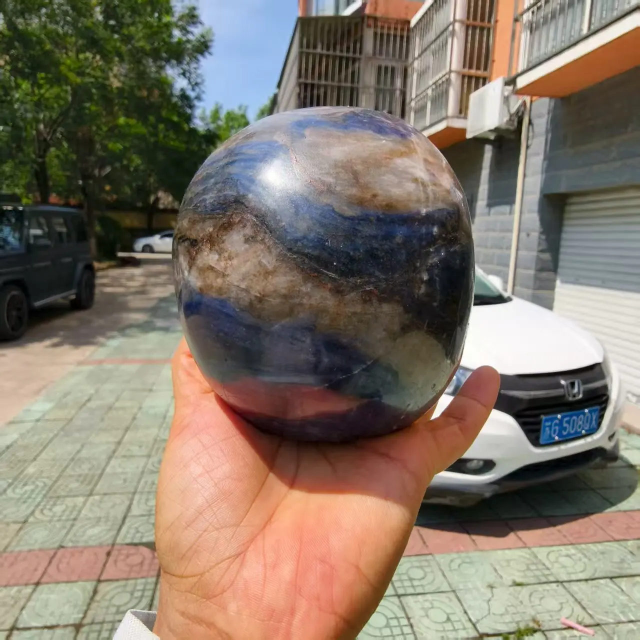 Natural Blue Sodalite Skull, Quartz Crystal Blue Ore Carving Skull Head, Mineral Healing