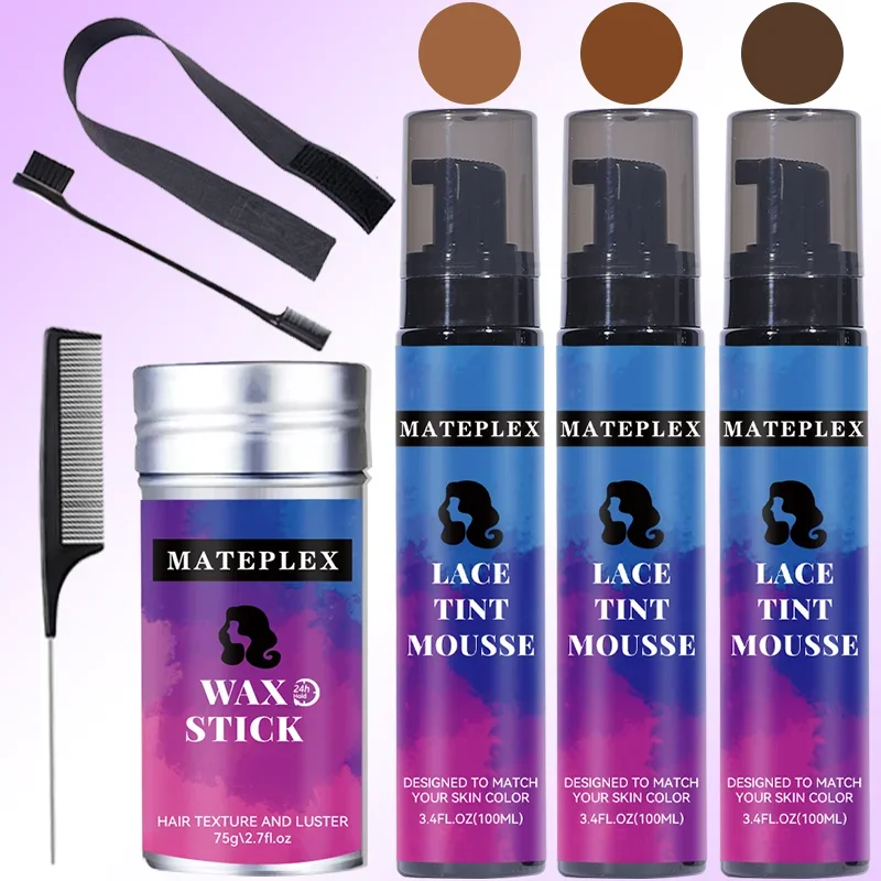 Lace Tint Spray for Wigs Hairpieces Lace Tint Melting Hair Mousse+Wax Stick for Hair Wigs Edge Control Slick Stick Non-Greasy