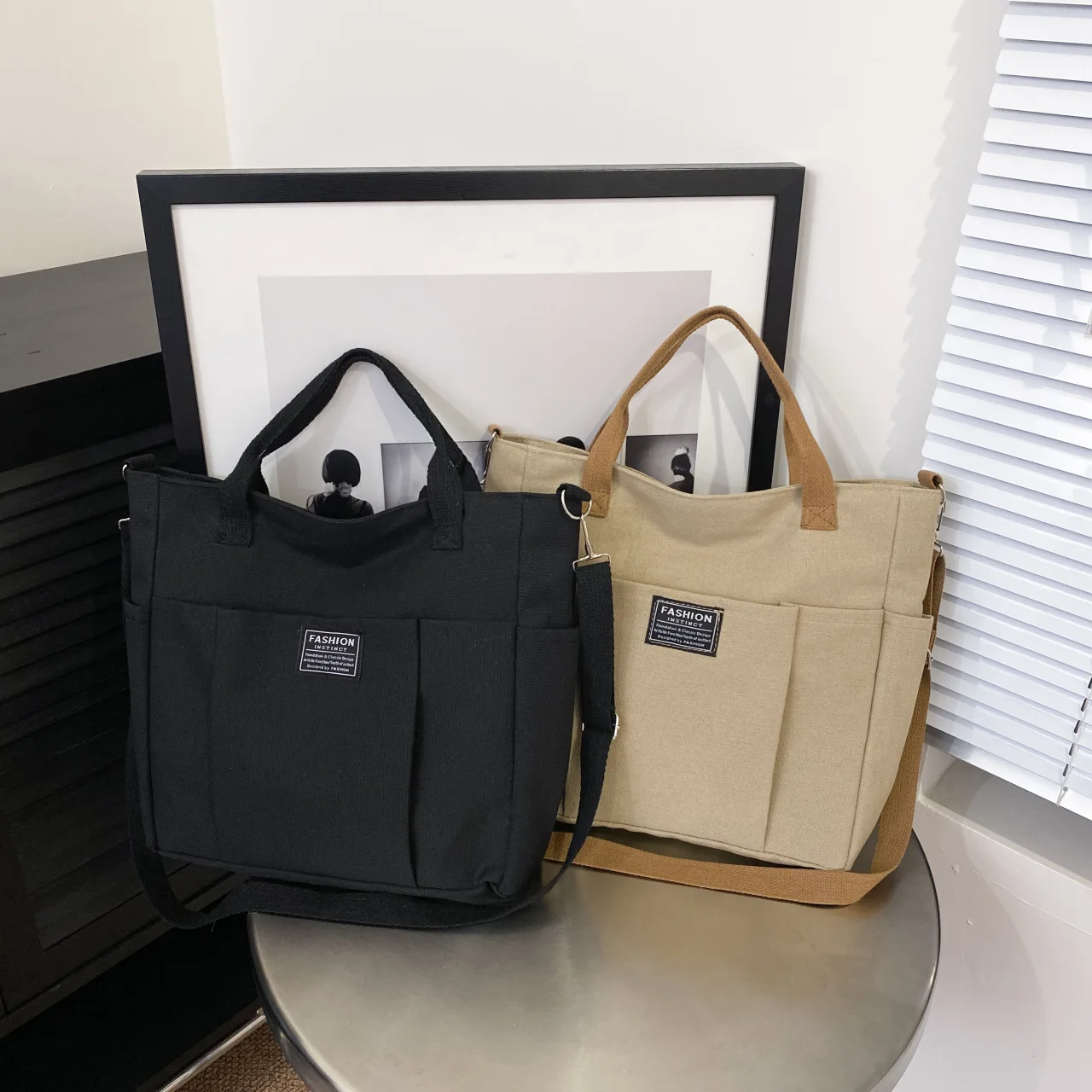 Large Canvas Tote Bag for Women, Minimalist Work Bag - Extra Wide Commuting Shopper, Durable Crossbody Shoulder Bag for School, view 5