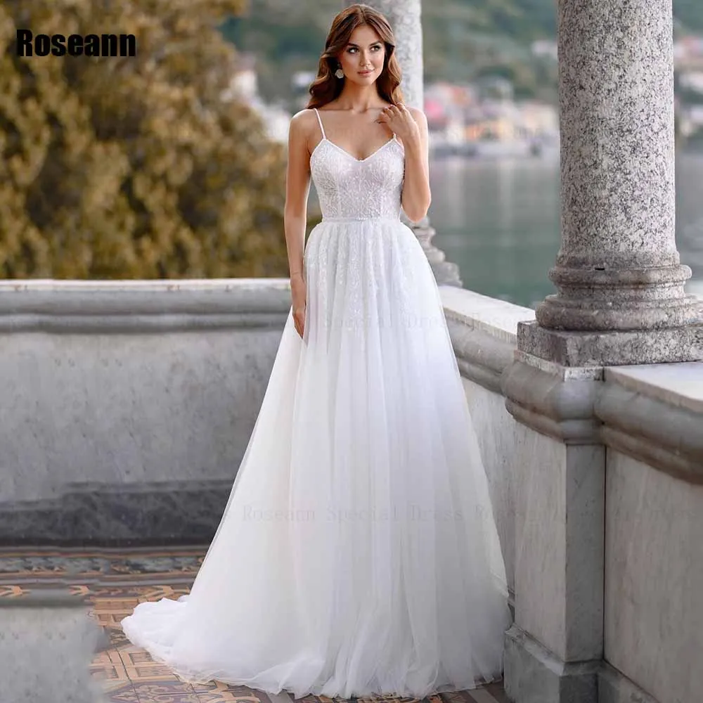 Simple A-line Wedding Dress Lace Tulle Applique 2024 New Ruffle Draped Pleat Open Back Bride Dresses Floor Length robe de mariée