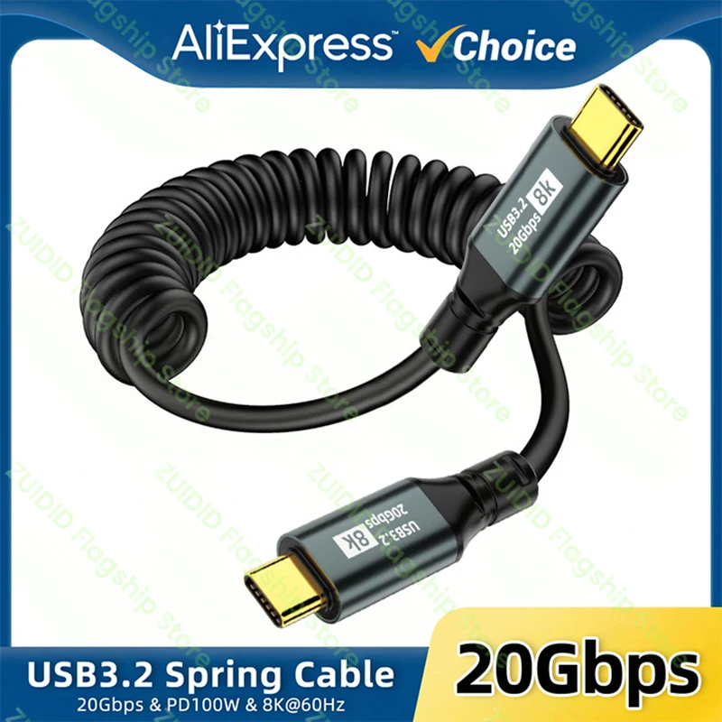 

Spring PD100W USB 3.2 20Gbps ThunderBolt 3 Type C to Type C Cable 8K@60Hz USB-C Cable Cord For iPhone 15 Pro Max MacBook Samsung