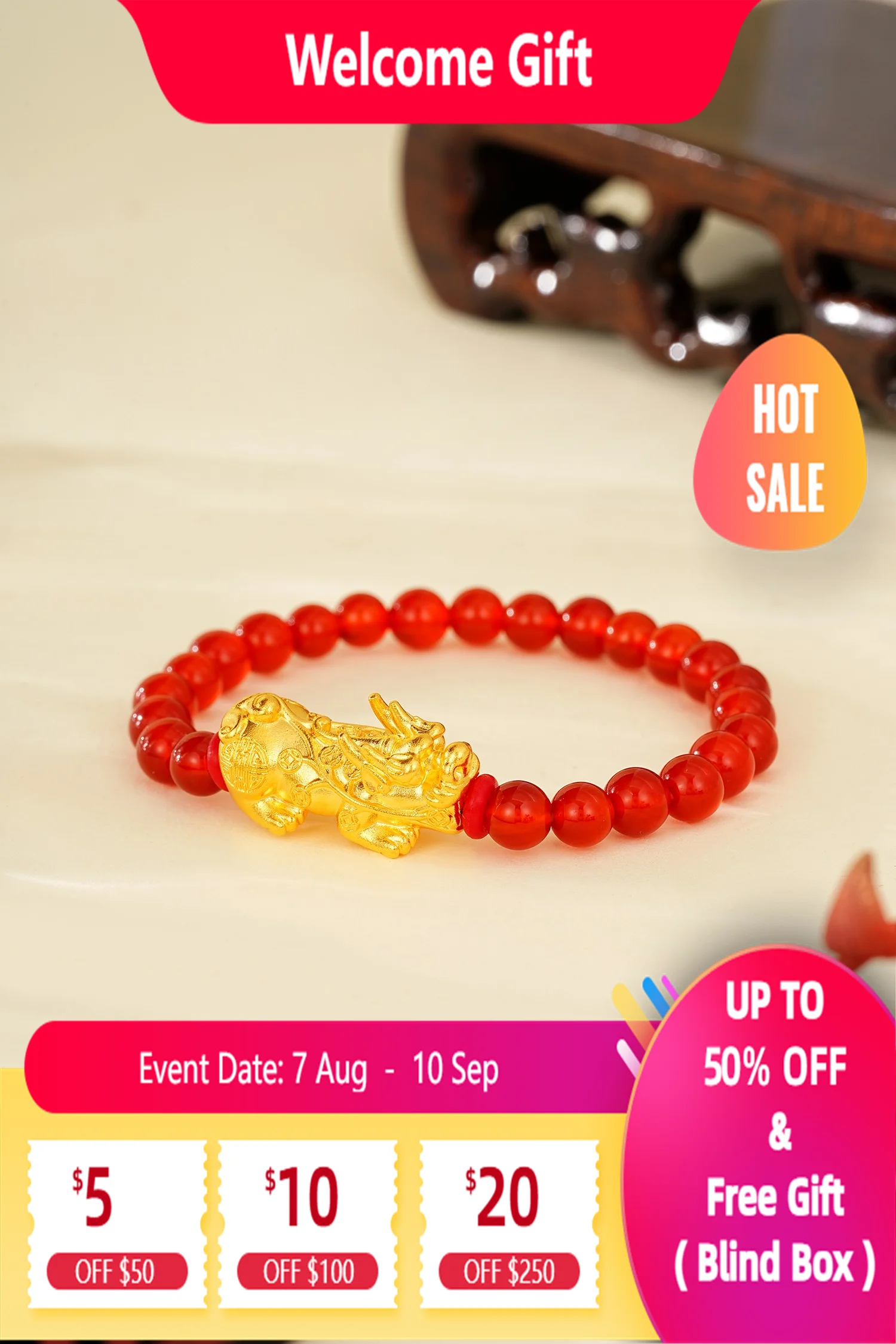 

Lium GemsFengShui Wealth Luck Bracele Agate Beads 24k Gold Vermeil 925 Silver Pixiu Prosperity Beads Elastic Bracelets for Women