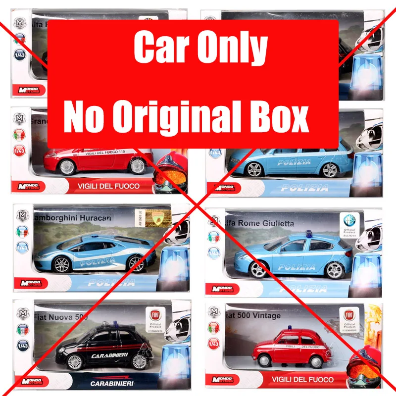 No Box  Mondo 1/43 Scale Audi A4 Fiat Nuova 500 Punto Alfa Rome Giulietta Huracan Carabinieri Police Fire Diecast Model Car Toy