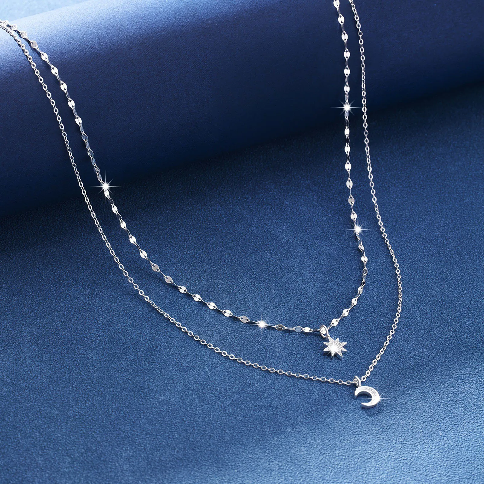 สร้อยคอเงินแท้ 925 รูปพระจันทร - Layered Necklace Set บทวิจารณ์และราคา