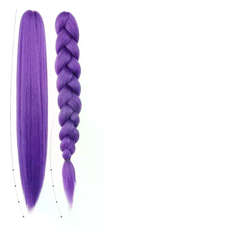 26 بوصة شعر مستعار تأثيري KPOP رومي طويل الأرجواني مضفر فستان اكسسوارات DIY بها بنفسك ذيل حصان جديلة مقاومة للحرارة شعر مستعار اصطناعي