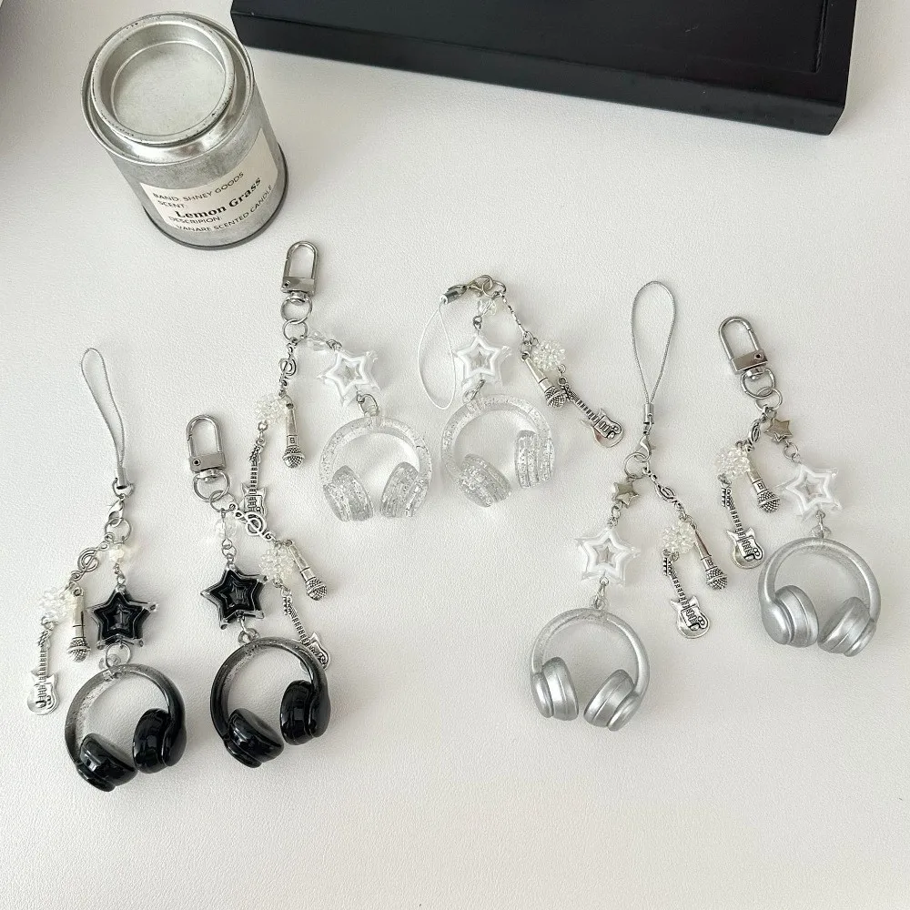 Star Guitar Microphone Pendant Glitter Earphone-shaped Keychain Bag Decor Bag Hanging Gifts Phone Chain Lanyard Y2K
