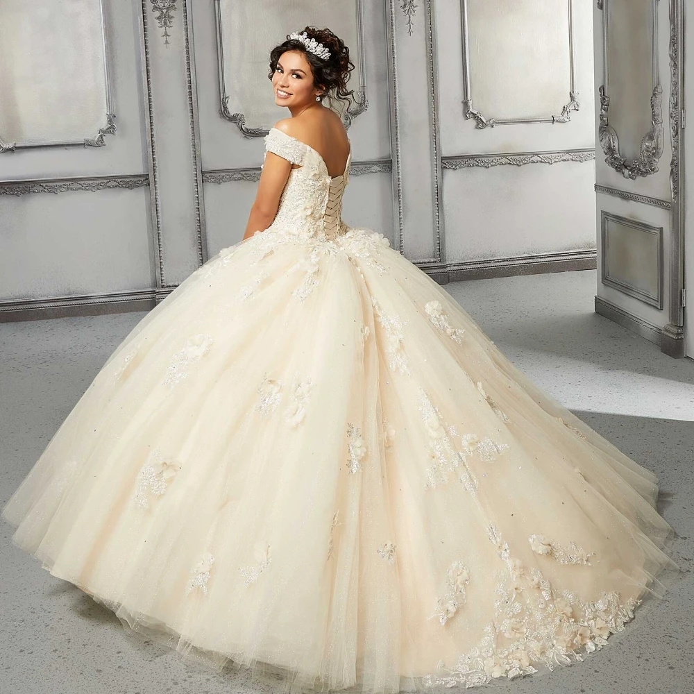 EVLAST Personalizzato Lilla Viola Abito di Sfera Abito stile Quinceanera Principessa 3D Floreale Applique di Pizzo Che Borda Abiti Da 15 Anni TQD160