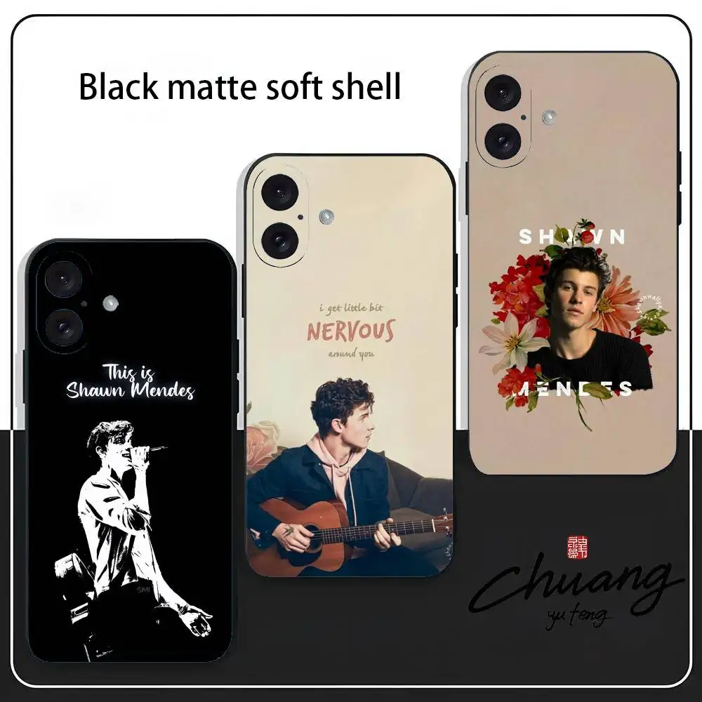 

S-Shawn Singer M-Mendes Phone Case Stylish Black Matte TPU Case For 11-16. Anti-slip And Wear-resistant