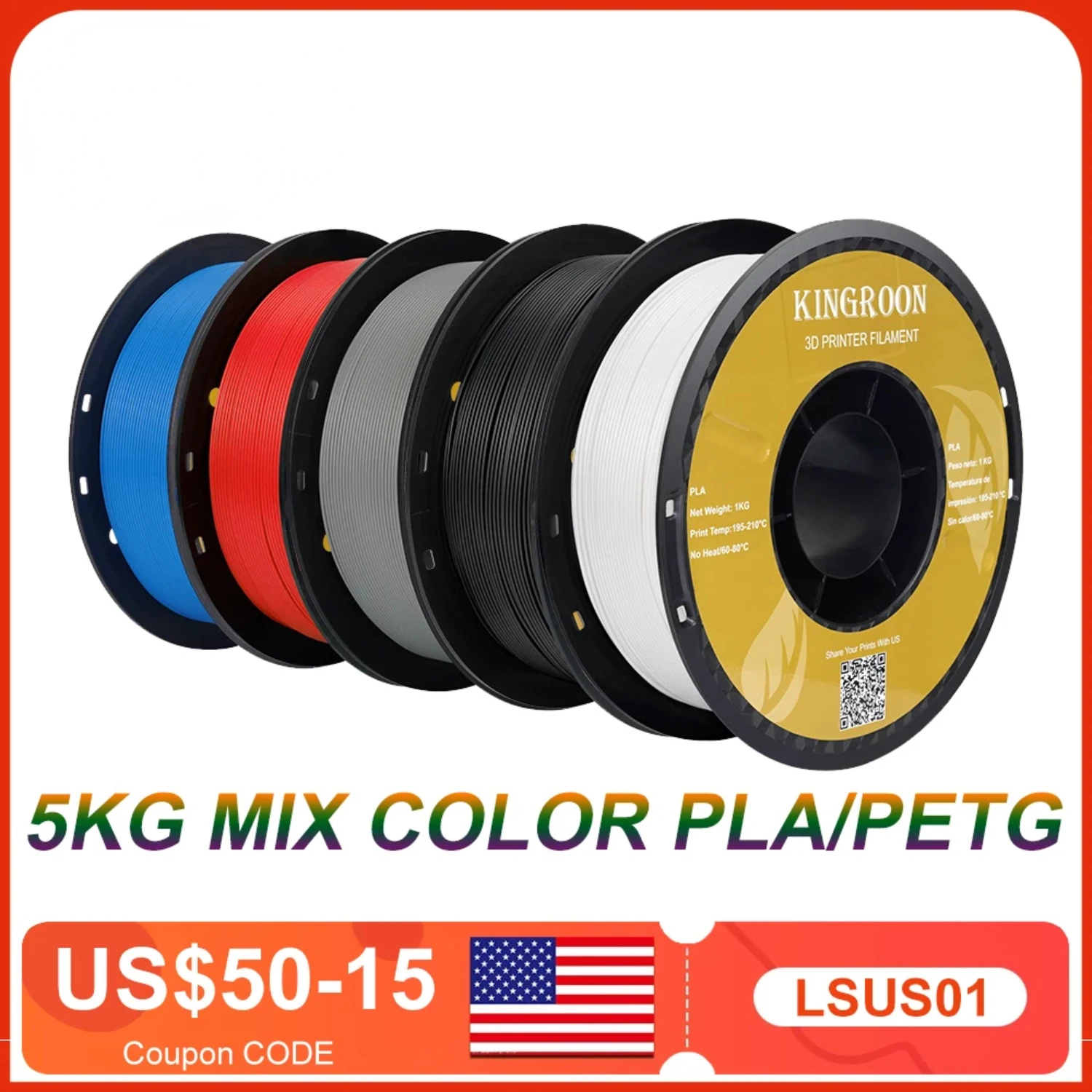 

5KG PLA PETG TPU Filament 1.75mm High Quality 3D Printing Degradable Eco-friendly 3D Printer Plastic 5 Rolls