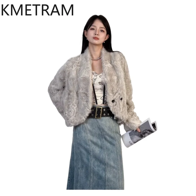 KMETRAM 100% Xiaohu Sheepskin with Wool Attached Coats Luxury Short Fur Jacket Real Fur Coat Woman Clothing 2026 Winter 57cm 퍼자켓