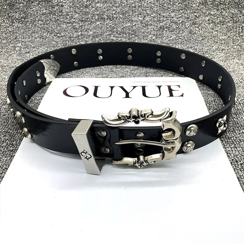 Vintage Handmade Imitation Cowhide Leather Belts Design Sense Street Rock Punk Y2K Men Women PU Belt Jeans Decoration Girdles