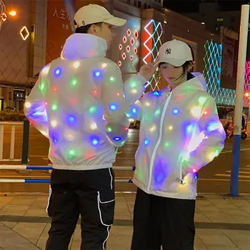 Zářící taneční kostým LED bunda LED kalhoty Světelné LED cosplay oblečení pro chlapce a dívky Dětský halloweenský kostým s kapsou na zip 6 nejlepší prodej LED světelné kabáty - №2