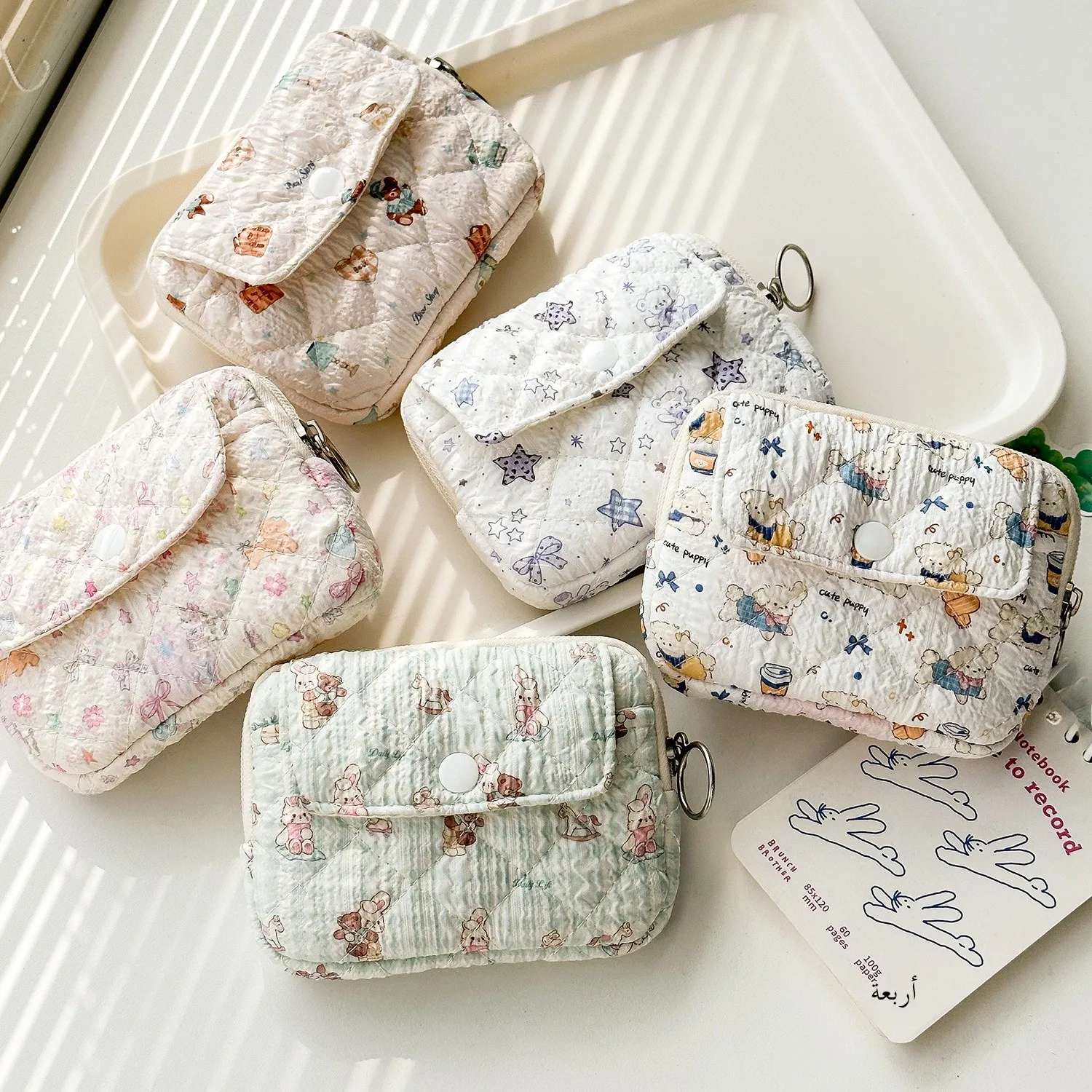 

Cute Cartoon Print ort Wallet Women's Portable Coin Purse Multi-ket Card Holder Document Storage Bag Fabric Material Sum...