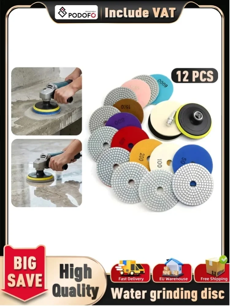 Podofo 4''/ 100mm Diamant-Polierscheiben-Set mit 2*Wollpads 1*M14 Filzscheibe 1*Schraube zum Polieren, Reparieren, Reinigen und Schleifen