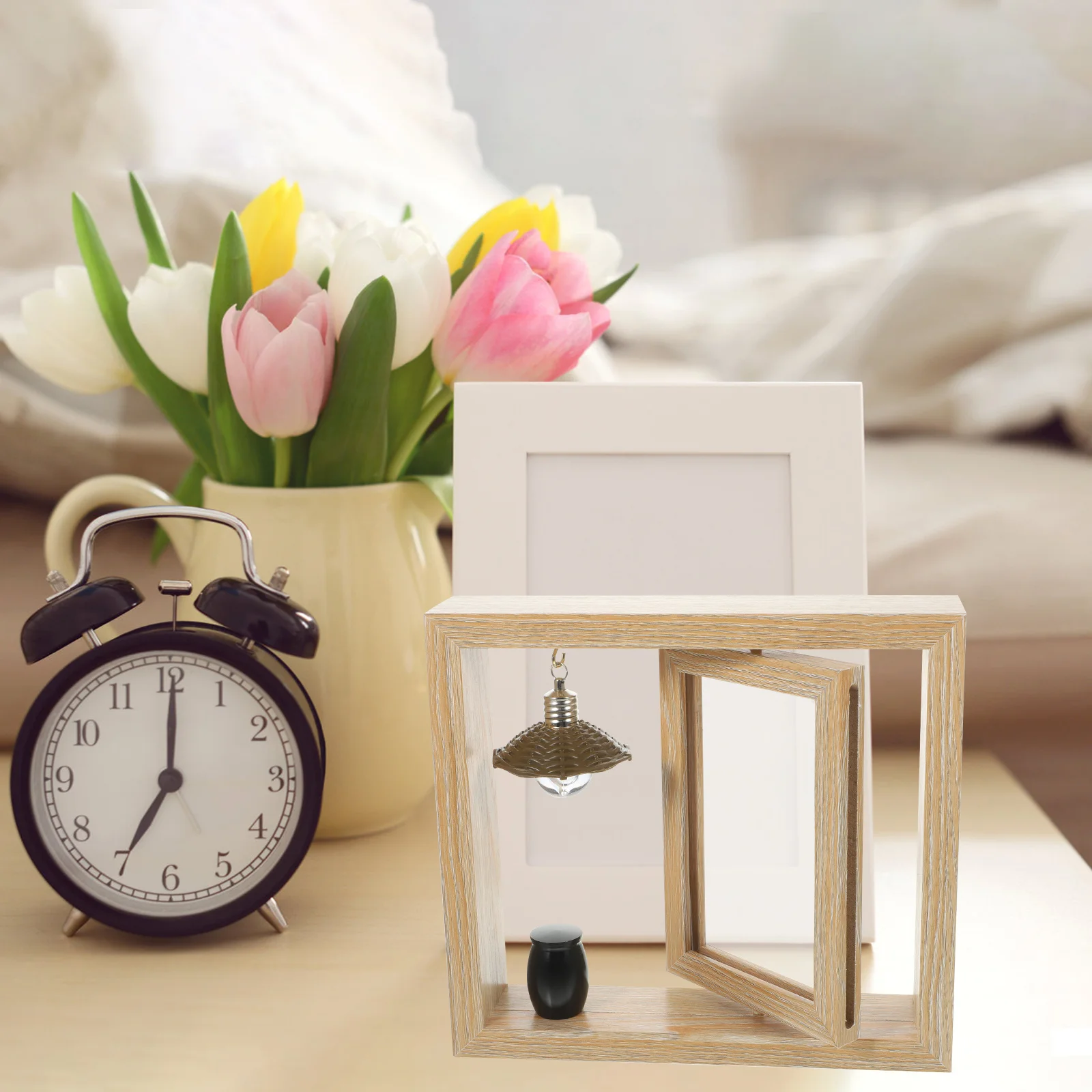 

1 set Rotating Photo Frame With Ash Urn Wooden Memorial Picture Frame For Pets Dogs Cats Loss Desktop Display Home Decor Gift