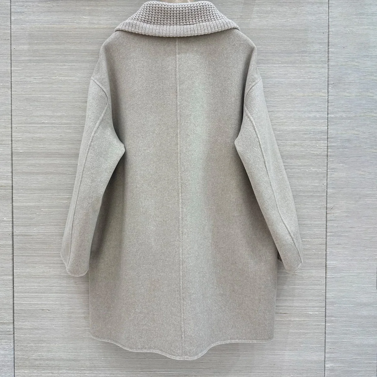 High Quality Women Mid Length Woolen Coat, Knit Collar Plush Pocket Zipper Loose Winter Outerwear lyt26107104