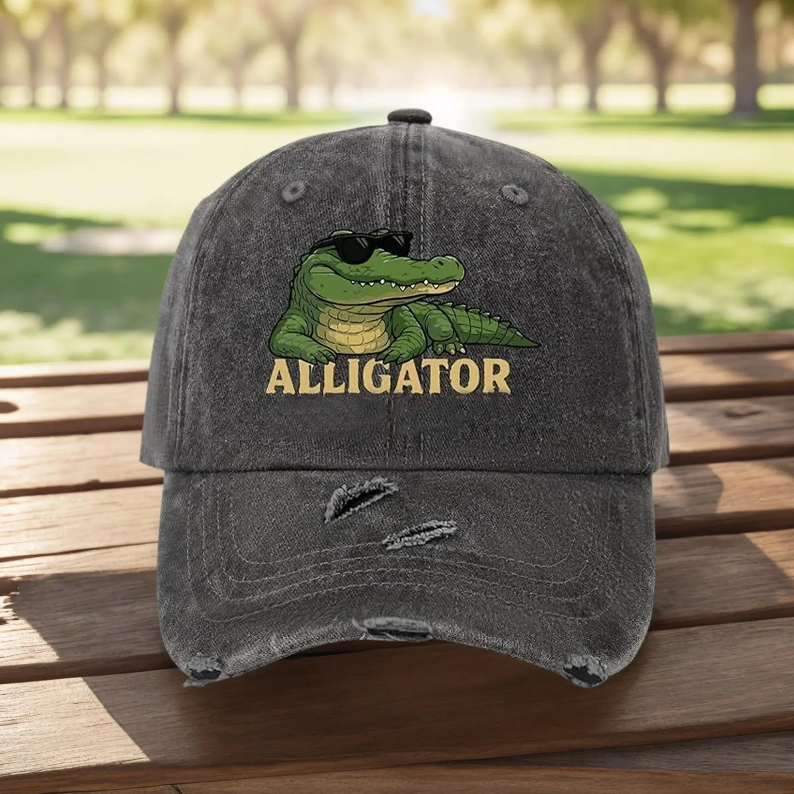 Baseball Hat Men's Hat With Alligator Design Breathable Sun Protection Adjustable Headwear Vintage Style For Hiking Running