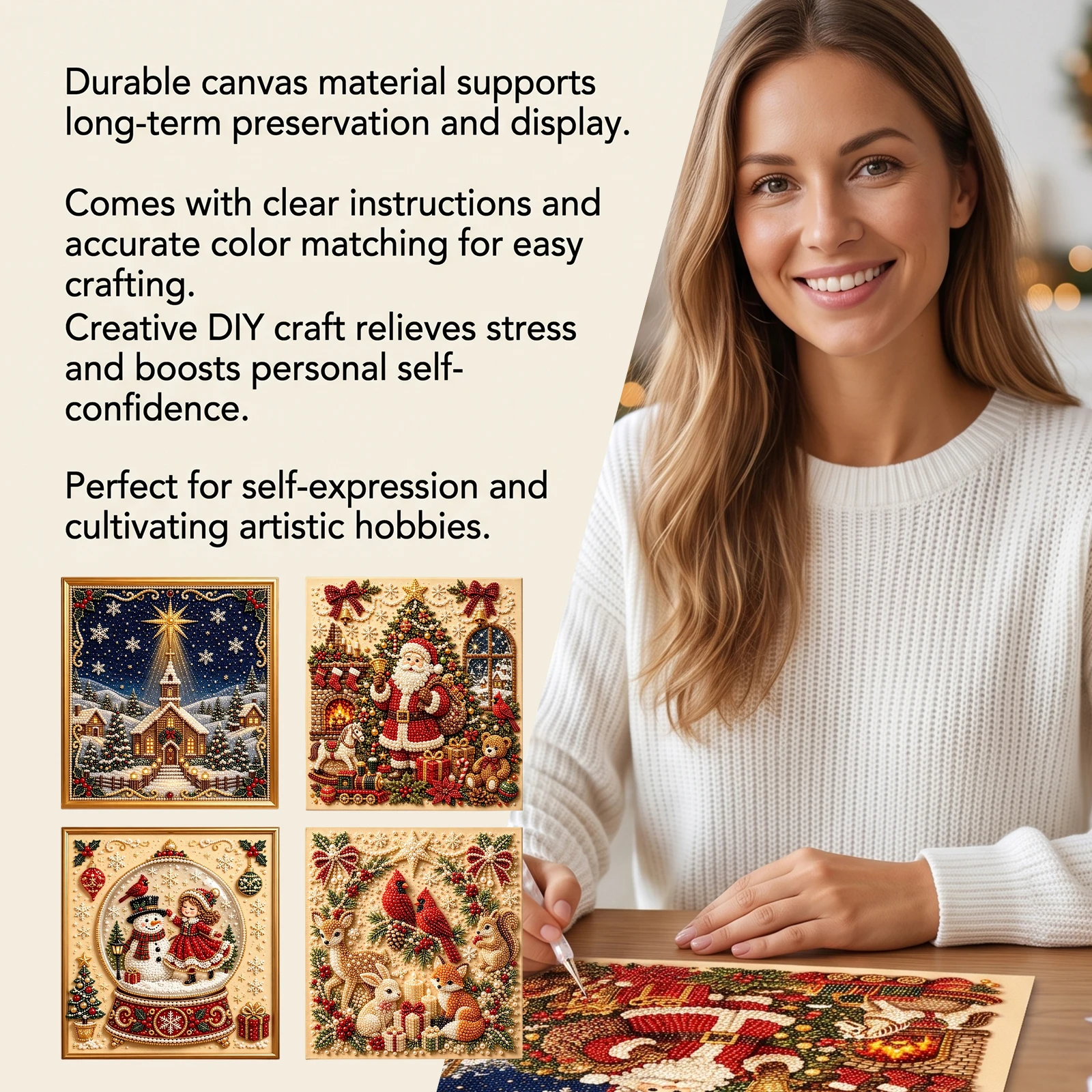 Framed Christmas Pearl Diamond Painting Kit DIY 3D Pearl Art Kits Home Wall Decor Holiday Gift Relaxing Handmade Diamond Art Set