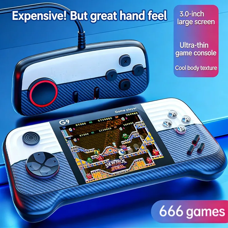 

666 игр, мини-портативная игровая консоль, встроенный классический ретро-плеер G9, поддержка ТВ-выхода с геймпадом для детей и взрослых, рождественский подарок