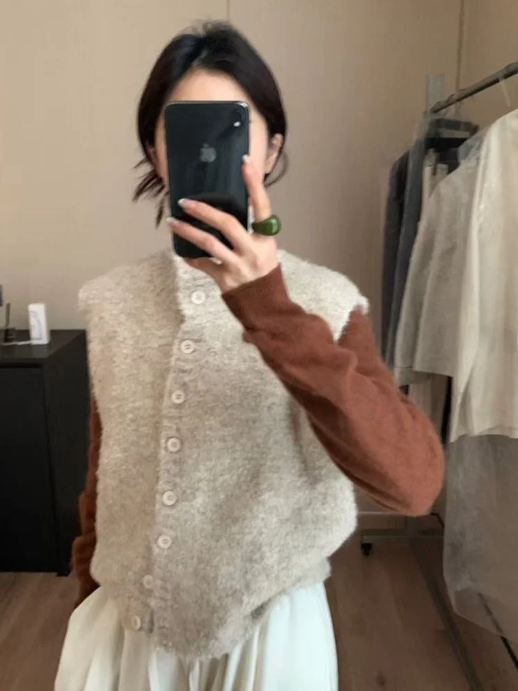 

Korean Sle Simple Elegance Stand Collar Sweater Vest Women's Autumn Winter New Single Button Design Small Knitted Vest