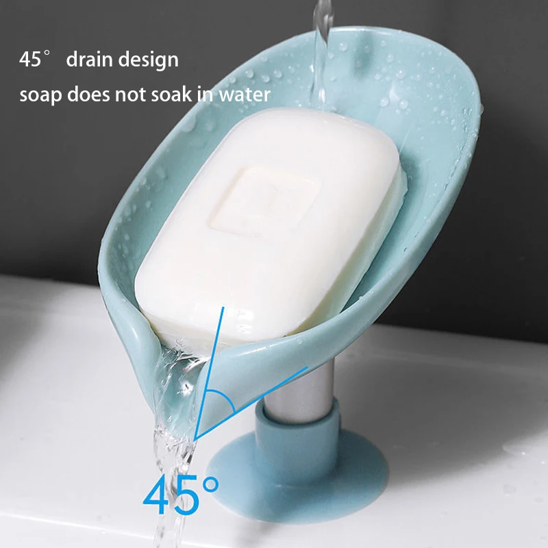 Creative Leaf-Shaped Soap Dish No Punching Standing Suction Cup No Water Accumulation Soap Rack Laundry Soap Box