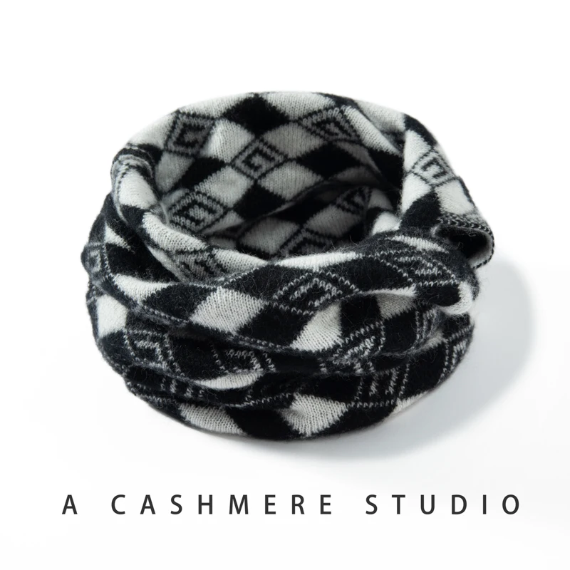 Women's High Quality 100% Cashmere Knitted Neck Cover Warm Plaid Neck Protection Scarf Fashionable Autumn Winter Accessory
