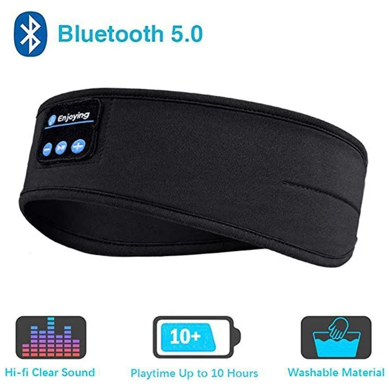 5.0 Bluetooth Sleeping Headphone Sport Headband Thin Soft Elastic Comfortable Wireless Music Earphones Eye Mask for Side Sleeper