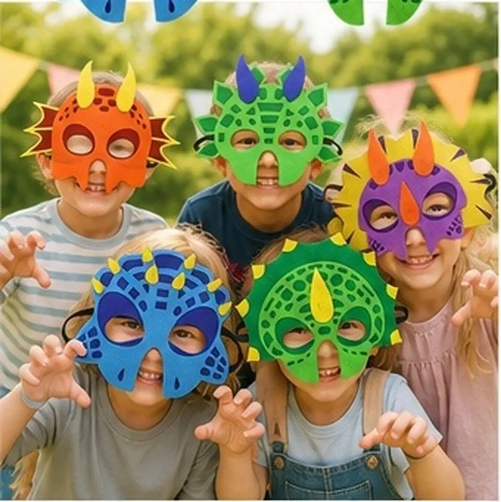 5Pcs Felt Dinosaur Mask Child Cosplay Mask for Kids Party School Performance Promotes Animal Learning Fun Happy Family Time