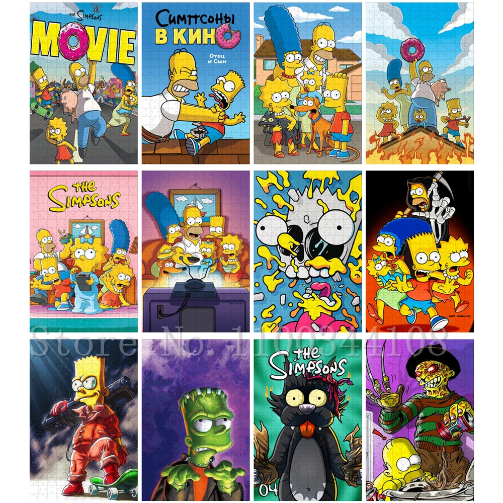 Disney The Simpsons Jigsaw Puzzle Cartoon Anime 300/500/1000 PCS Wooden Puzzles Intelligence Educational Toys for Kids Gifts