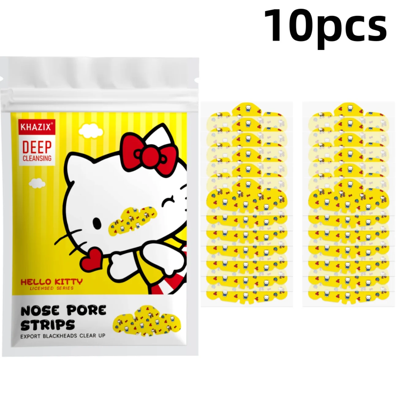 10pcs Hello Kitty Cute Nose Pore Care Strips, Cartoon Nose Strip Kit with Cleaning Tools, Portable Facial Skin Care Accessories