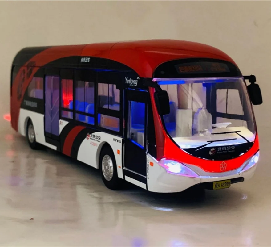 Stadsbus Licht en geluid Trek deuren kunnen worden geopend Legering Speelgoedautomodel Kinderen Speelgoedcadeau B309