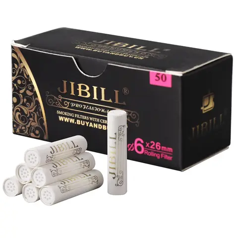 6X26MM Activated Carbon Filter with Both Ceramic Caps 50PCS Per Box Smoking Pipe Extra Slim 6MM Activated Charcoal Filters