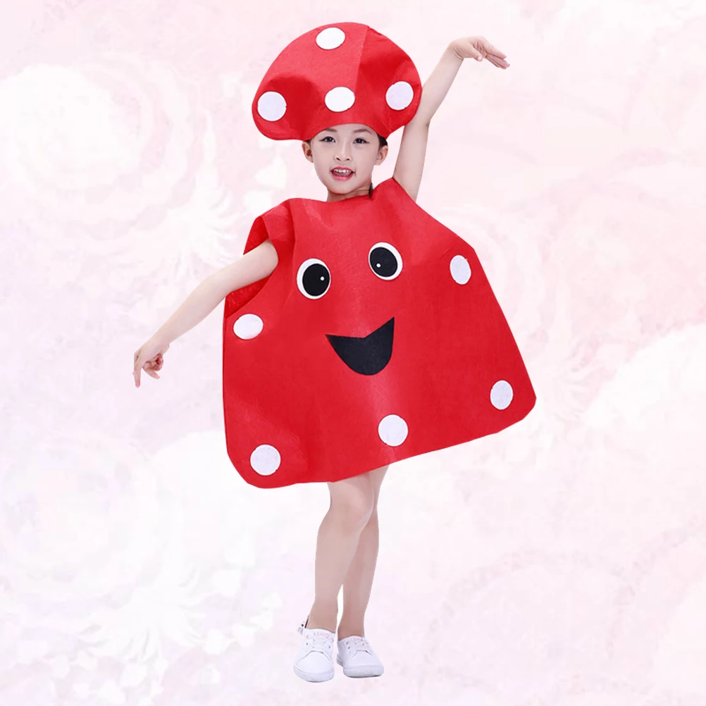 

Children Mushroom Costume Kids Performance Clothes Cosplay Prop Fruit Vegetable Wear Comfortable Clean Store Loose Fit Adorable