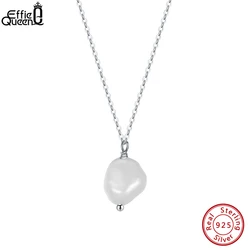 EFFIE QUEEN 100% S925 Silver Baroque Pearl Pendant Necklace Chain Simple Jewelry for Women Wedding Party Banquet Gift GPN22