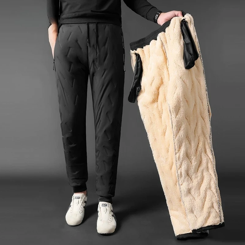 

Winter Oversized Thickened Pants Men 7XL Windproof Warm Fleece Liner Drawstring Trousers Casual Comfortable Plus Size Sweatpants