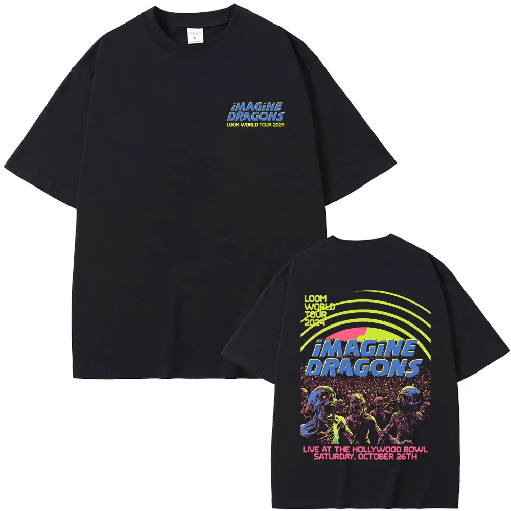 

Rock Band Imagine Dragons Loom World Tour T Shirt Male Funny Skeleton Print T-shirts Men Women Gothic Metal Oversized Streetwear