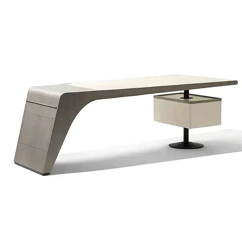 طاولة كمبيوتر خشبية متكاملة من الجلد المصنوعة من الألياف الدقيقة الإيطالية الخفيفة الفاخرة #1