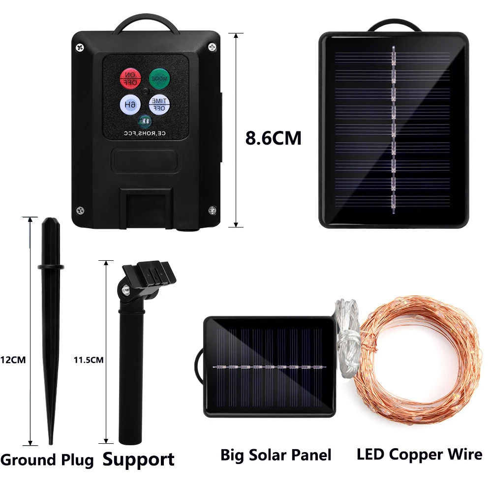 Guirxiété lumineuse solaire étanche, minuterie à 8 modes, lumière féerique pour cour, fête d'arbre de Noël, décoration de jardin