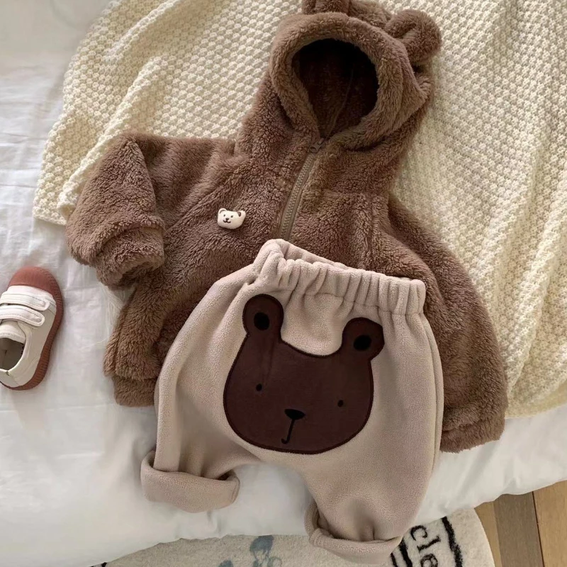 Baby Winter Pants Cute Bear Thicken Plush Trousers Korean Warm Children Clothing Infant Toddler Boys Girls Casual Harem Pant 아기옷