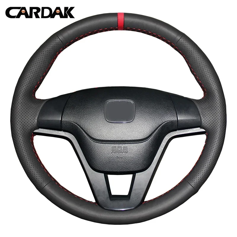 CARDAK Artificial Leather Red Marker Hand-stitched Car Steering Wheel Cover For Honda CRV CR-V 2007 2008 2009 2010 2011