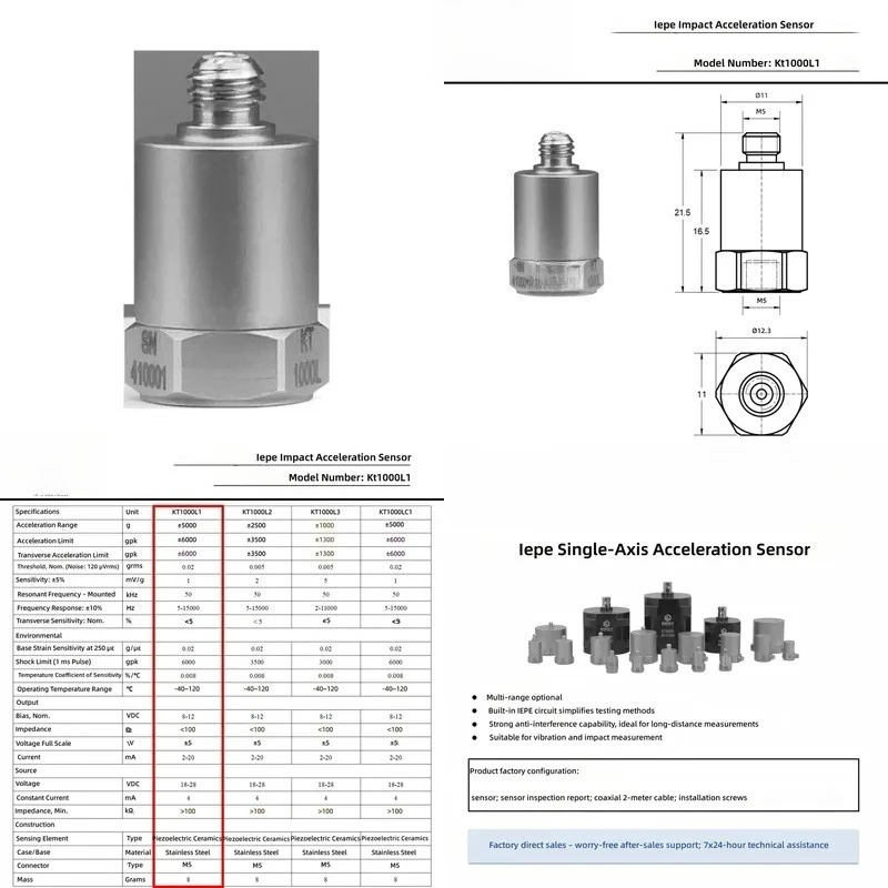 IEPE Single Axis Piezoelectric Acceleration Sensor ICP Uniaxial Vibration Accelerometer Transducer for Shock Measurement