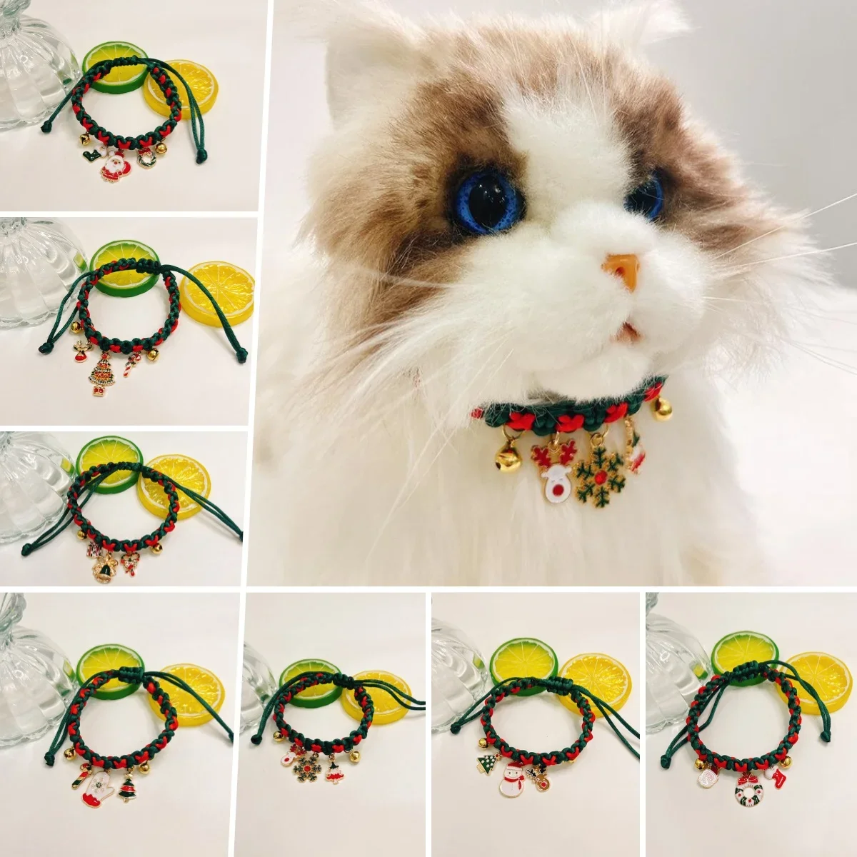 Christmas Pets Bells Collar Xmas Series Snowman Santa Claus Collar for Cat Dog Kitten Pets Accessories Christmas Party Decor