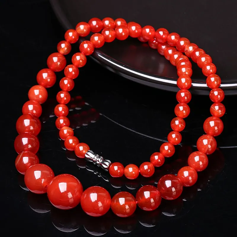 JD Natural Stone Red Agate Tower Chain Necklace Women Fashion Handmade Graduated Round Bead Strand Choker Collar Maxi Jewelry