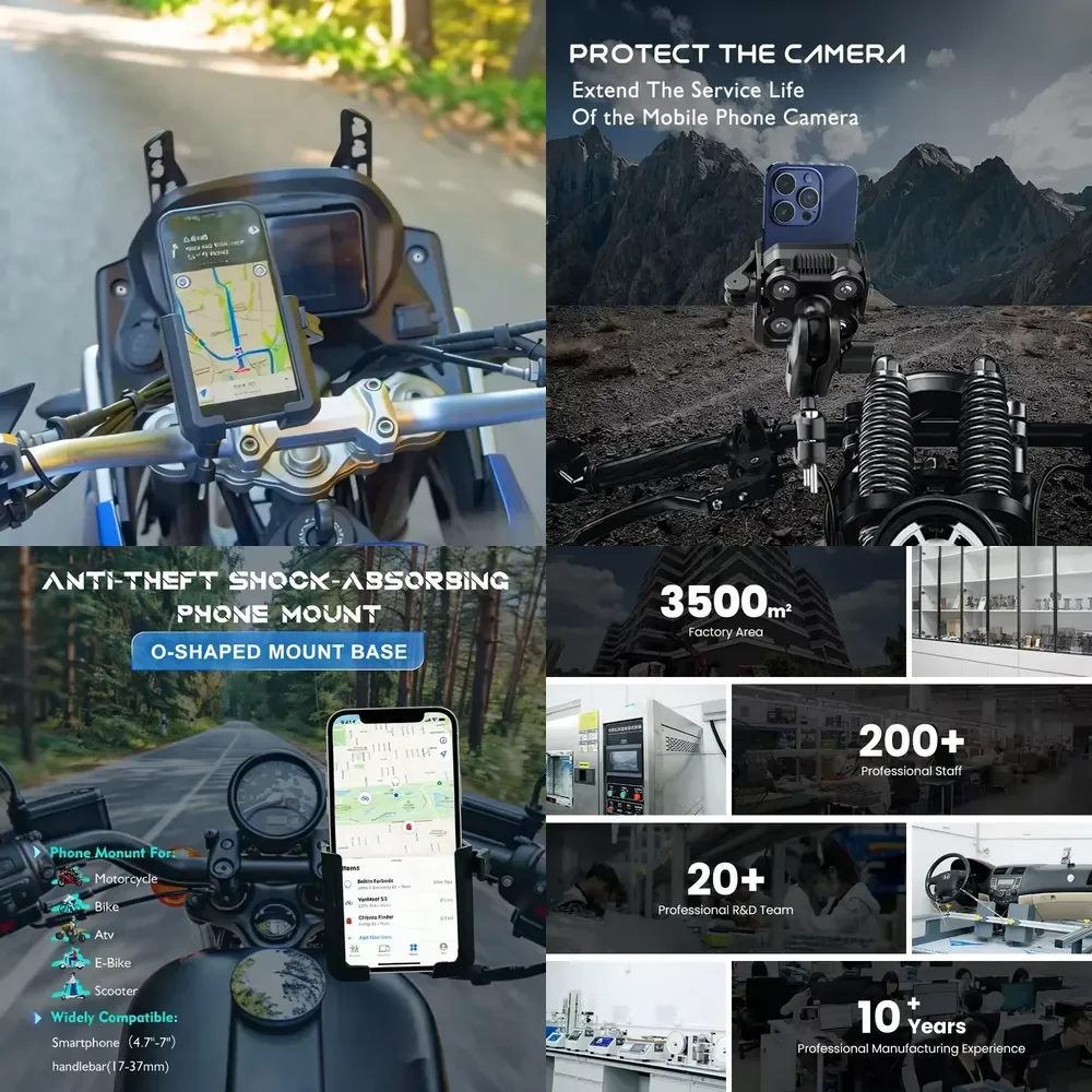 Quick Release Flexible Motorcycle Phone Mount Holder ABS Material for Photography Shock-Absorbing Secure Summer Riding Travel