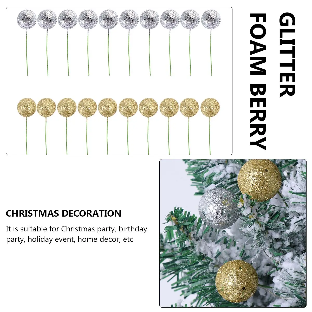 

20pcs Simulated Foam Fruit Glitter Berries Xmas Garland Artificial Flowers Fruit Branch Decor Christmas New Year Wedding