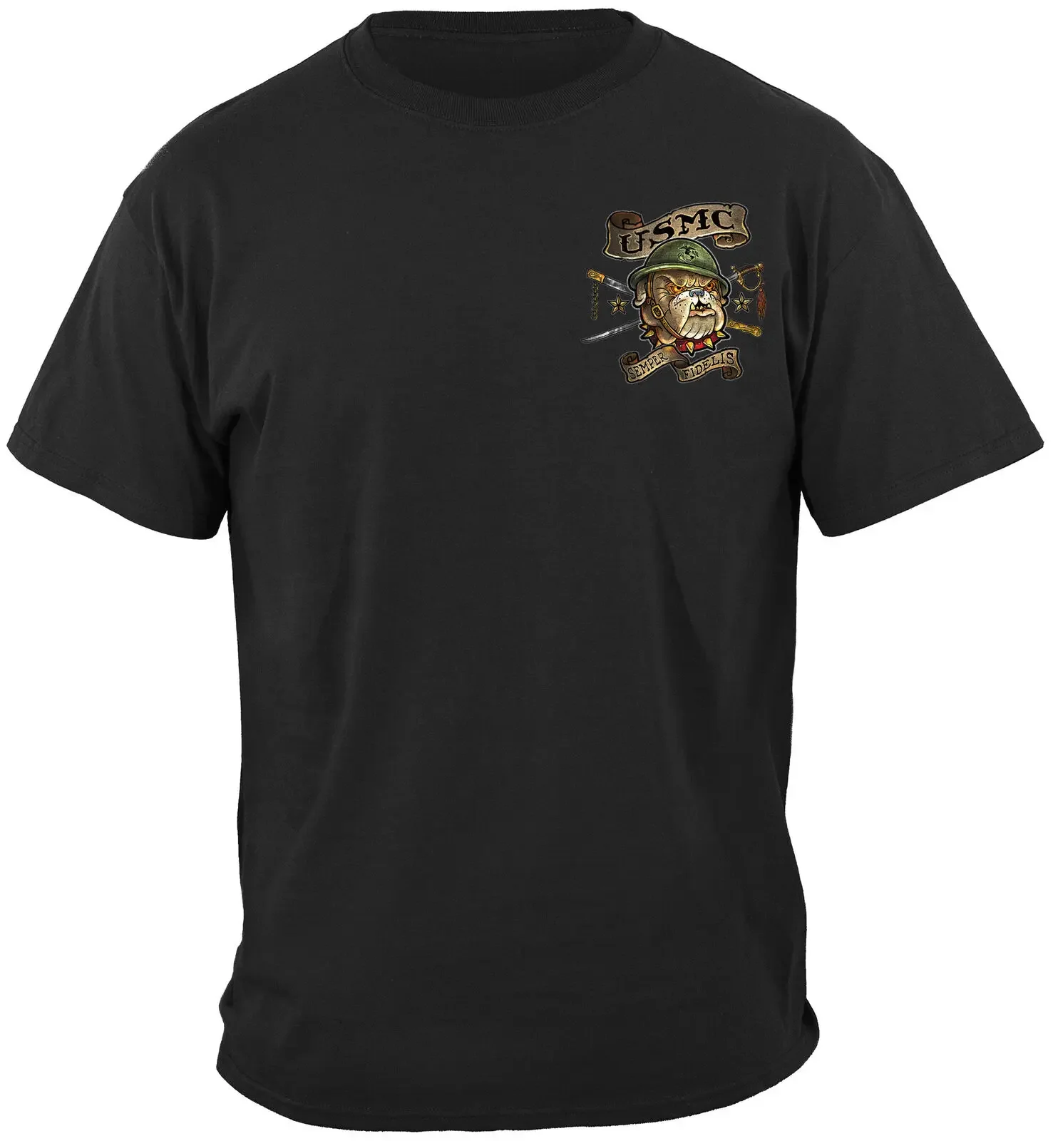 USMC Marine Corps Semper Fidelis Bull Dog USA Flag T-Shirt 100% Cotton O-Neck Short Sleeve Summer Casual Mens T-shirt Streetwear