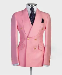 2024 Fashion Pink New Men's Casual Boutique Slim Double Breasted Solid Color Business Wedding Suit Blazers Dress Jacket Coat