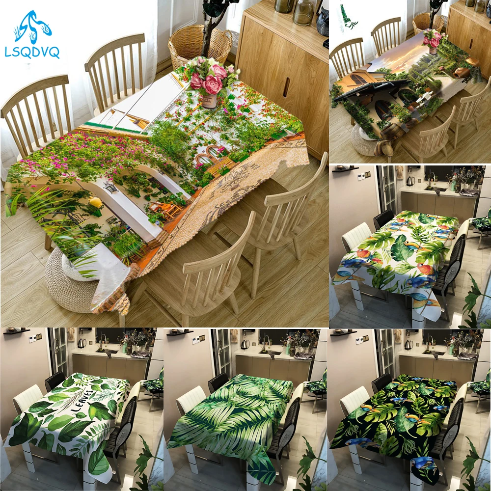 Tropical Green Plant Palm Leaf Monstera Cactus Tablecloth for Table Waterproof Table Tablecloth Outdoor Picnic BBQ Decoration